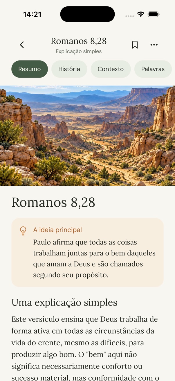 Tela do Viva explicando Romanos 8,28 com a ideia principal