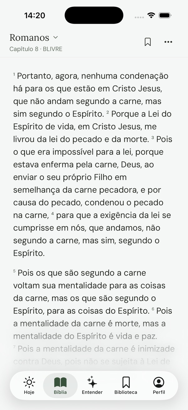 Tela do Viva com Romanos 8 aberto para leitura